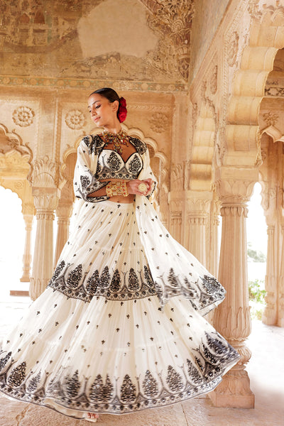 Preevin Black White Tower Lehenga With Embroidered Jacket indian designer wear online shopping melange singapore