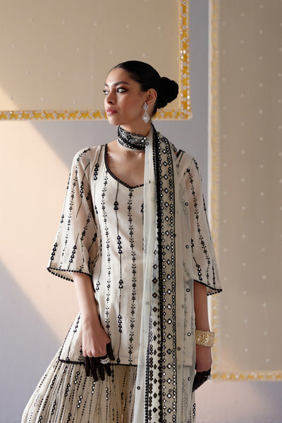 Preevin Black White 2d 3d Bail Straight Sharara With Dupatta indian designer wear online shopping melange singapore