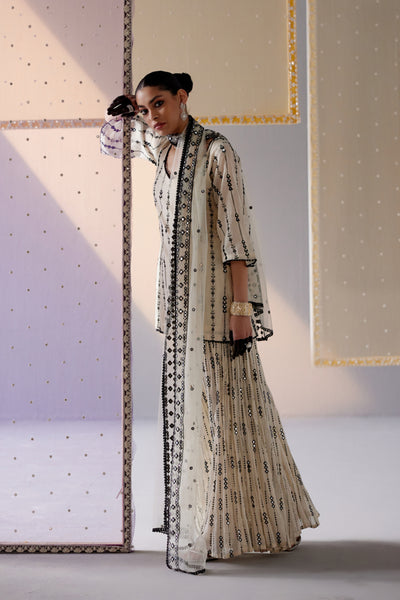 Preevin Black White 2d 3d Bail Straight Sharara With Dupatta indian designer wear online shopping melange singapore