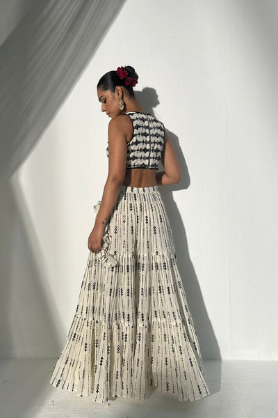 Preevin Black White Sk 3d Lehenga With Embroidered Dupatta indian designer wear online shopping melange singapore