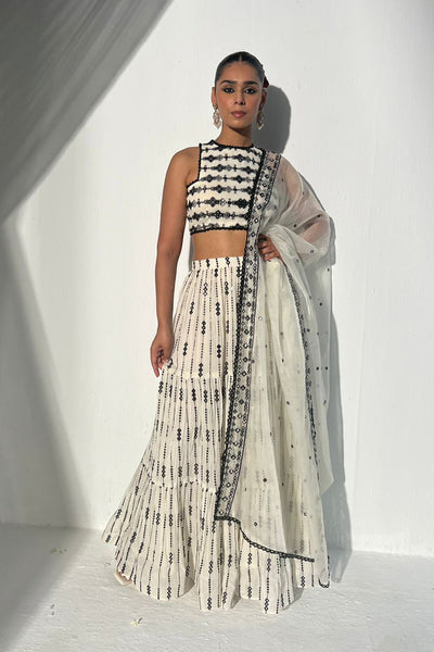 Preevin Black White Sk 3d Lehenga With Embroidered Dupatta indian designer wear online shopping melange singapore