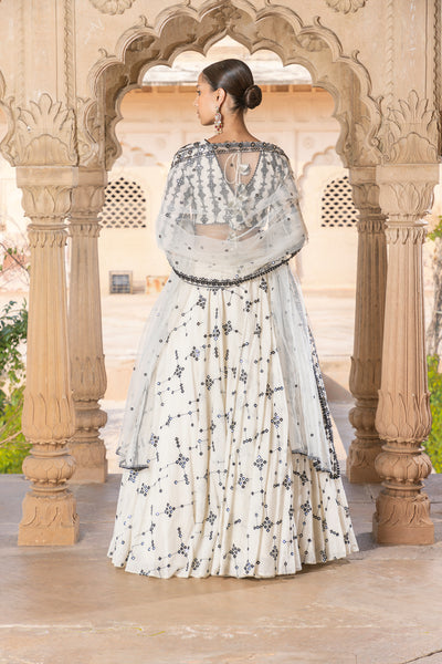 Preevin Black White Sk Bk Lehenga With Embroidered Dupatta indian designer wear online shopping melange singapore