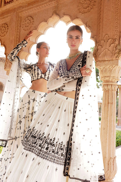 Preevin Black White Sk Bk Lehenga With Embroidered Dupatta indian designer wear online shopping melange singapore