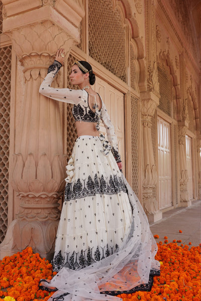 Preevin Black White Tower Lehenga With Embroidered Dupatta indian designer wear online shopping melange singapore