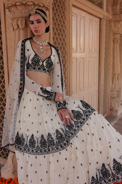 Preevin Black White Tower Lehenga With Embroidered Dupatta indian designer wear online shopping melange singapore