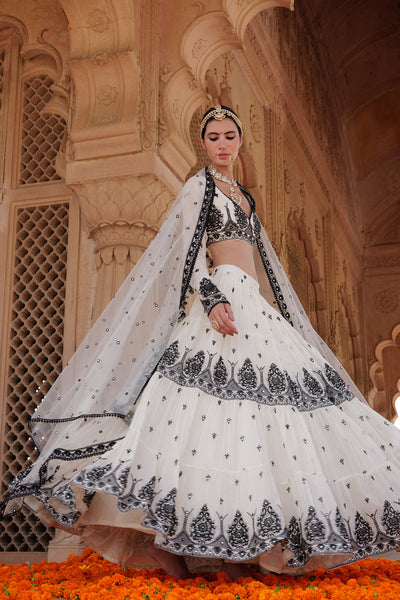 Preevin Black White Tower Lehenga With Embroidered Dupatta indian designer wear online shopping melange singapore