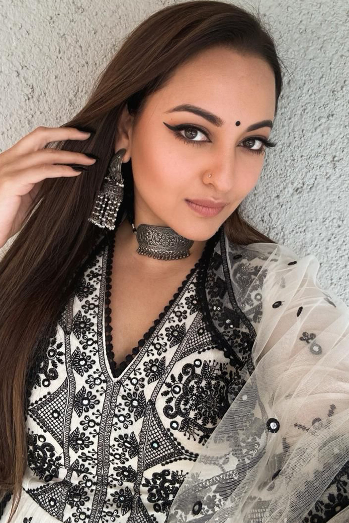 Preevin Black White All Over Embroidered Tower Peplum Sharara With Dupatta indian designer wear online shopping melange singapore