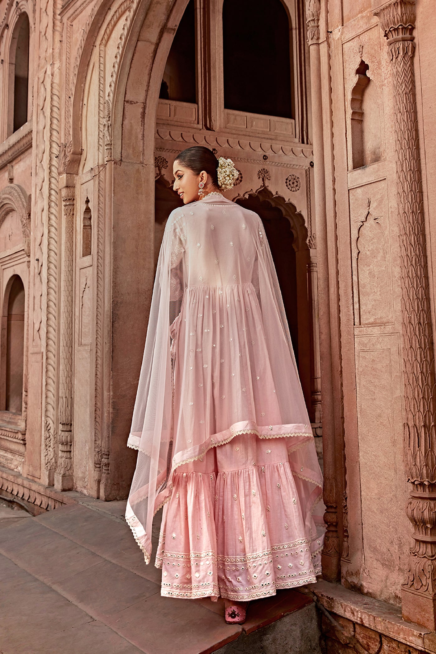 Preevin Blush Pink All Three Angrakha indian designer wear online shopping melange singapore