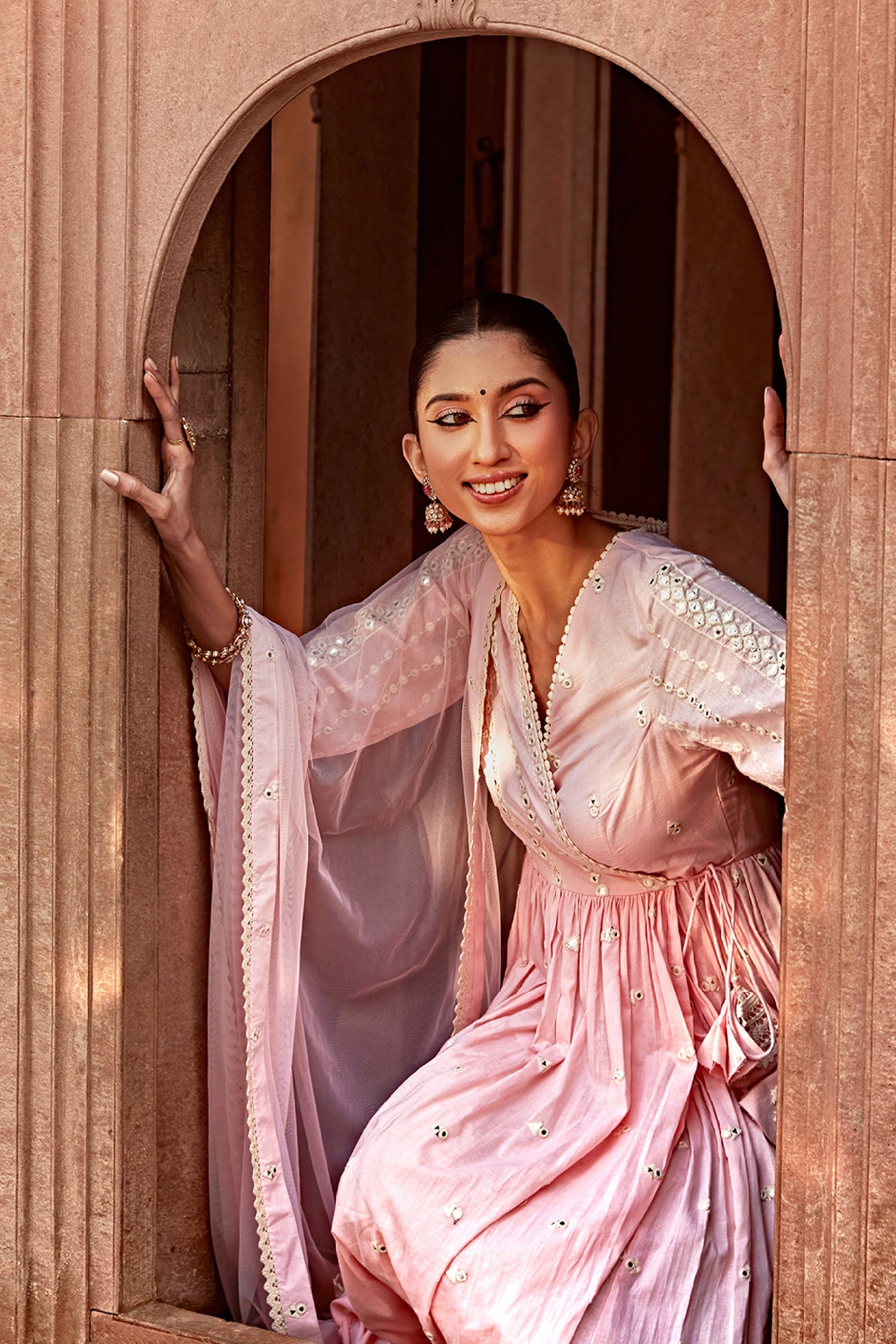 Preevin Blush Pink All Three Angrakha indian designer wear online shopping melange singapore