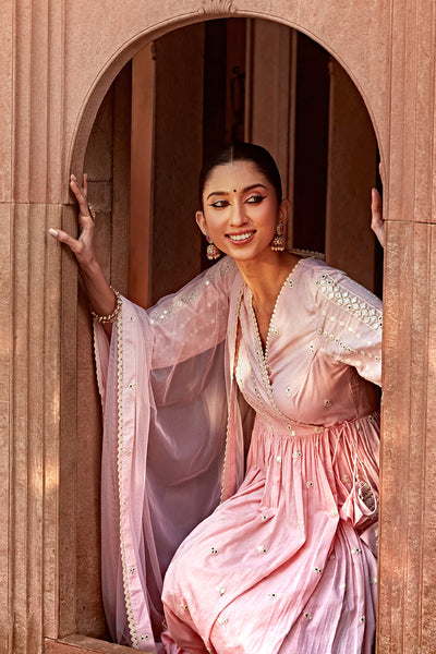 Preevin Blush Pink All Three Angrakha indian designer wear online shopping melange singapore