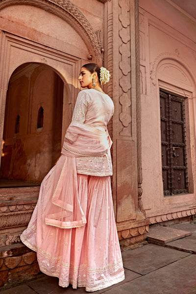 Preevin Blush Pink All Three Peplum Sharara indian designer wear online shopping melange singapore