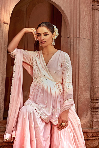 Preevin Blush Pink All Three Peplum Sharara indian designer wear online shopping melange singapore