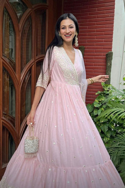 Preevin Blush Pink Diamond Angrakha indian designer wear online shopping melange singapore