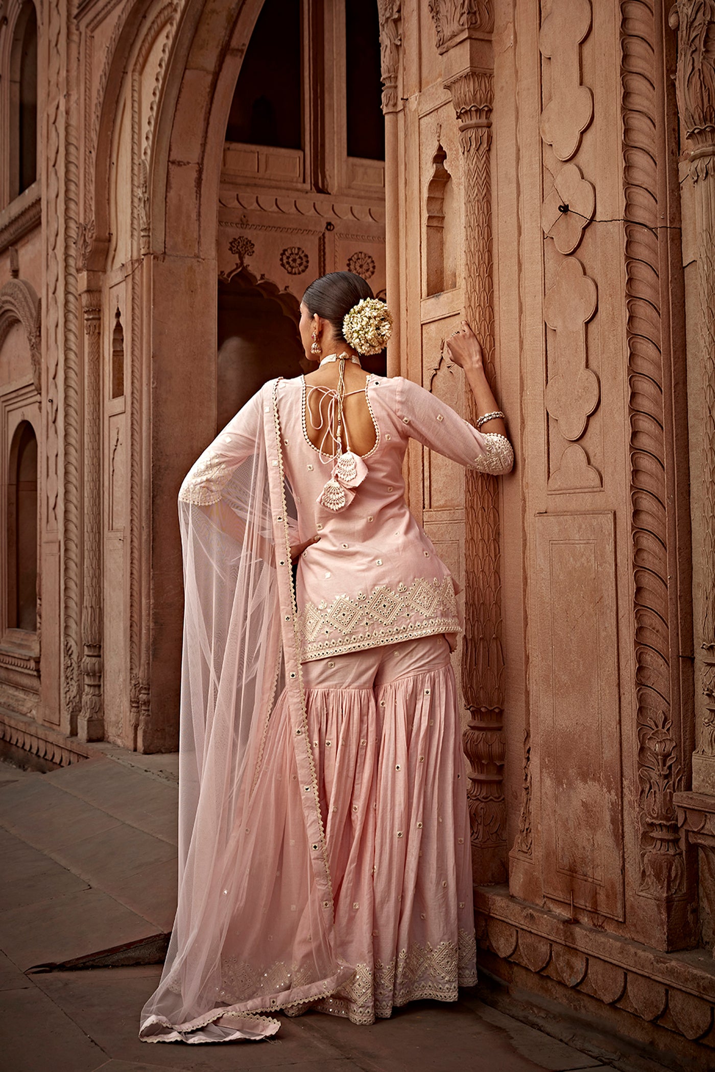 Preevin Blush Pink Diamond Straight Sharara indian designer wear online shopping melange singapore