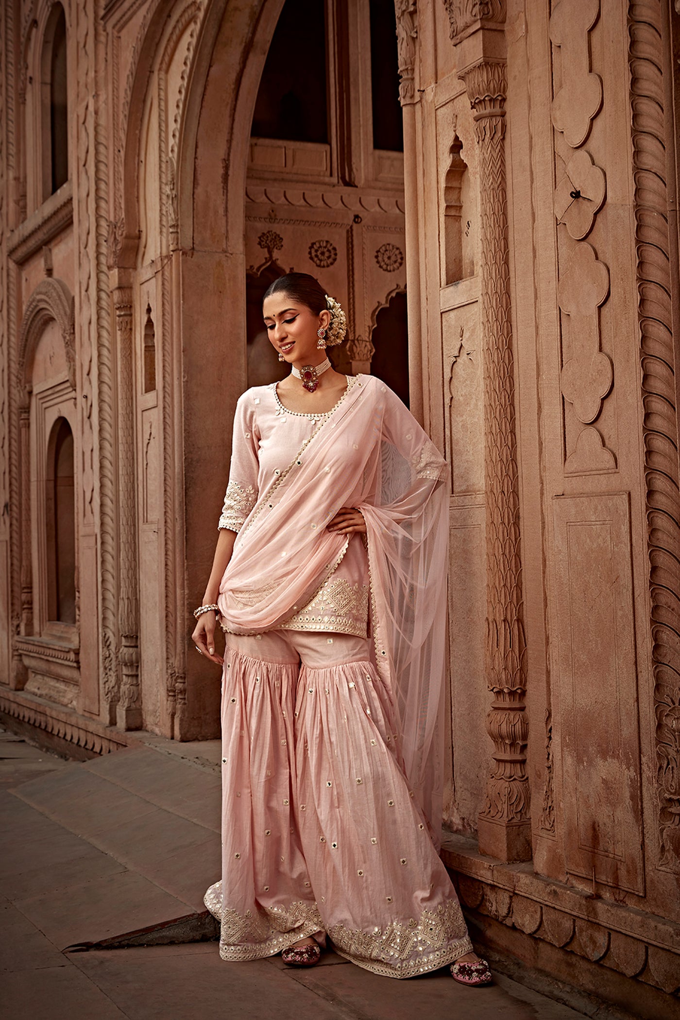 Preevin Blush Pink Diamond Straight Sharara indian designer wear online shopping melange singapore