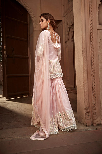 Preevin Blush Pink Leaf Straight Sharara indian designer wear online shopping melange singapore