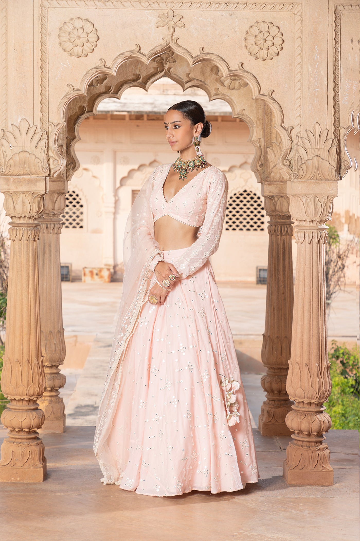 Preevin Blush Pink Sk Bk Lehenga With Embroidered Dupatta indian designer wear online shopping melange singapore