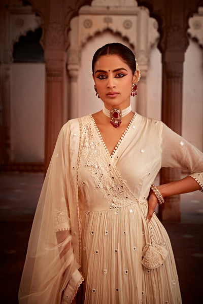 Preevin Blush Pink Temple Angrakha indian designer wear online shopping melange singapore