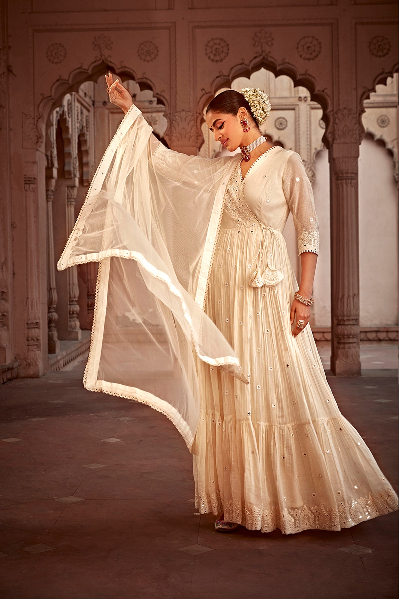 Preevin Blush Pink Temple Angrakha indian designer wear online shopping melange singapore