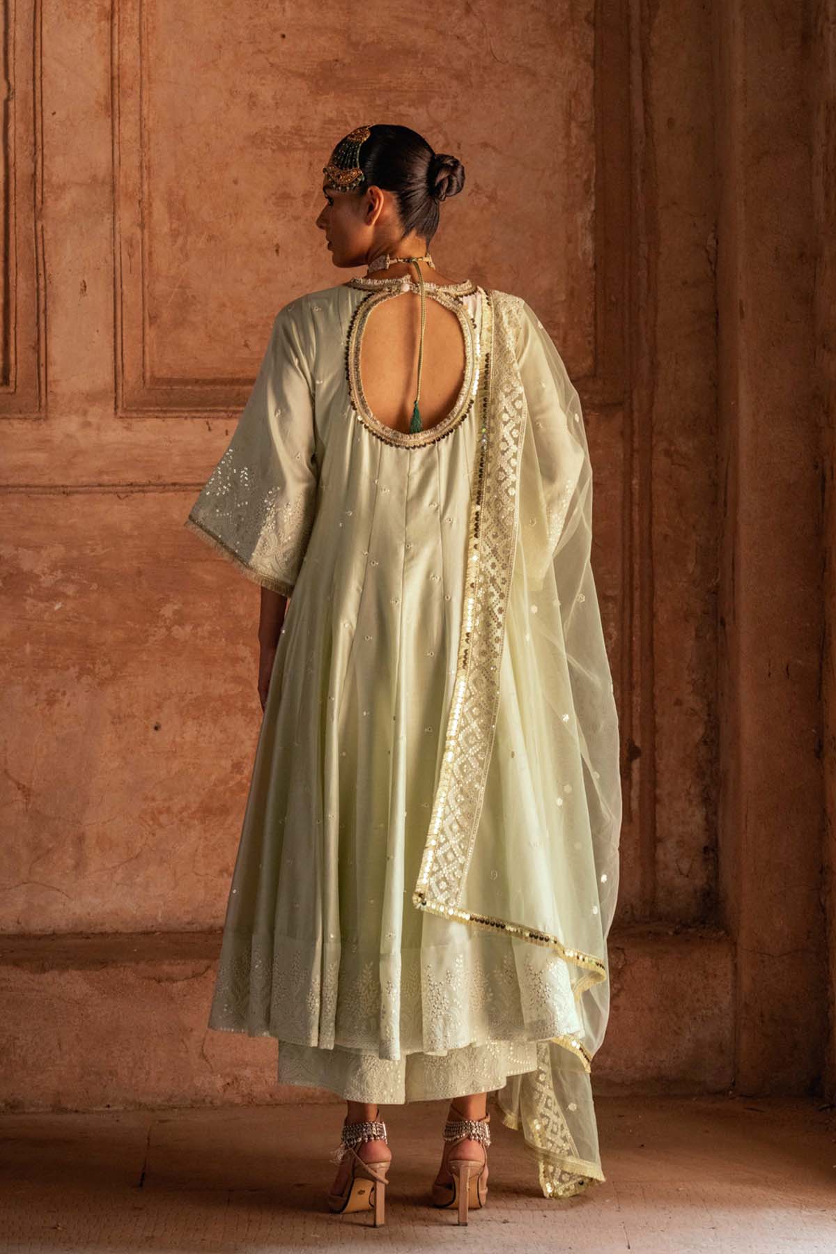 Preevin Forest Mint Anarkali With Pants indian designer wear online shopping melange singapore