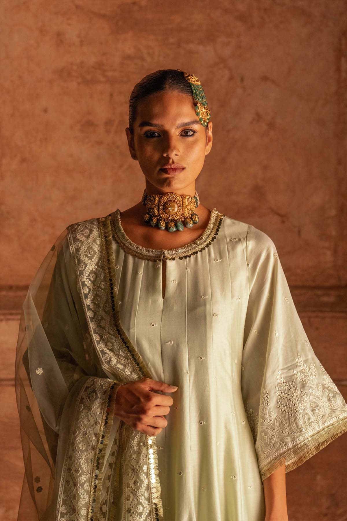 Preevin Forest Mint Anarkali With Pants indian designer wear online shopping melange singapore