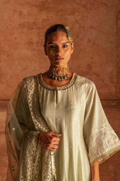 Preevin Forest Mint Anarkali With Pants indian designer wear online shopping melange singapore