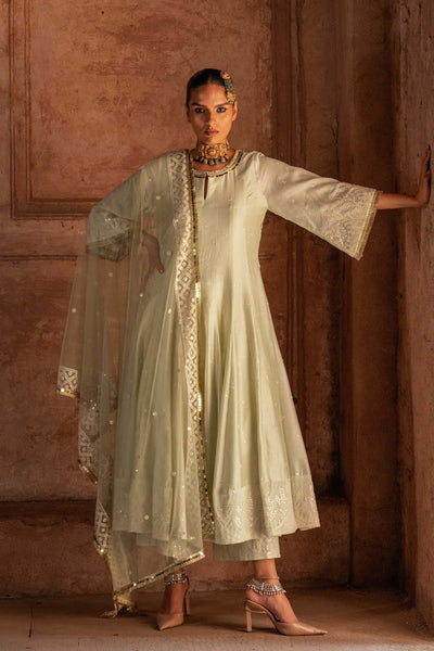 Preevin Forest Mint Anarkali With Pants indian designer wear online shopping melange singapore