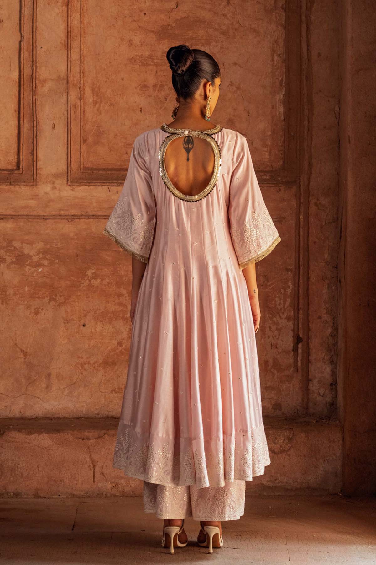 Preevin Forest Onion Pink Anarkali With Pants indian designer wear online shopping melange singapore 