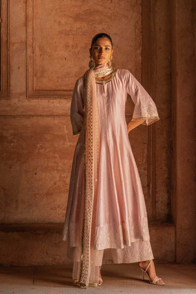 Preevin Forest Onion Pink Anarkali With Pants indian designer wear online shopping melange singapore 