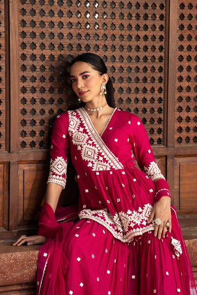 Preevin Fuchsia Diamond Peplum Sharara indian designer wear online shopping melange singapore