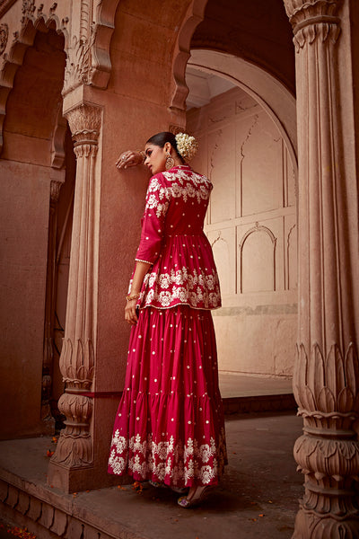 Preevin Fuchsia Flower Jacket With Anarkali indian designer wear online shopping melange singapore