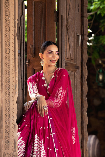 Preevin Fuchsia Leaf Angrakha indian designer wear online shopping melange singapore