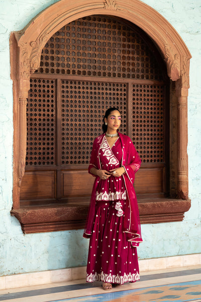 Preevin Fuchsia Temple Peplum Sharara indian designer wear online shopping melange singapore