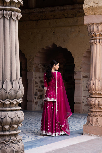 Preevin Fuchsia Triangle Peplum Sharara indian designer wear online shopping melange singapore