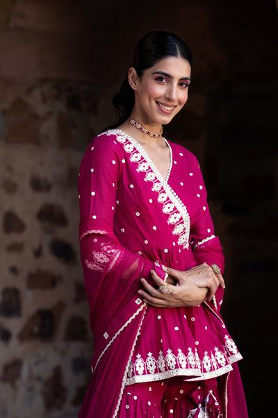 Preevin Fuchsia Triangle Peplum Sharara indian designer wear online shopping melange singapore