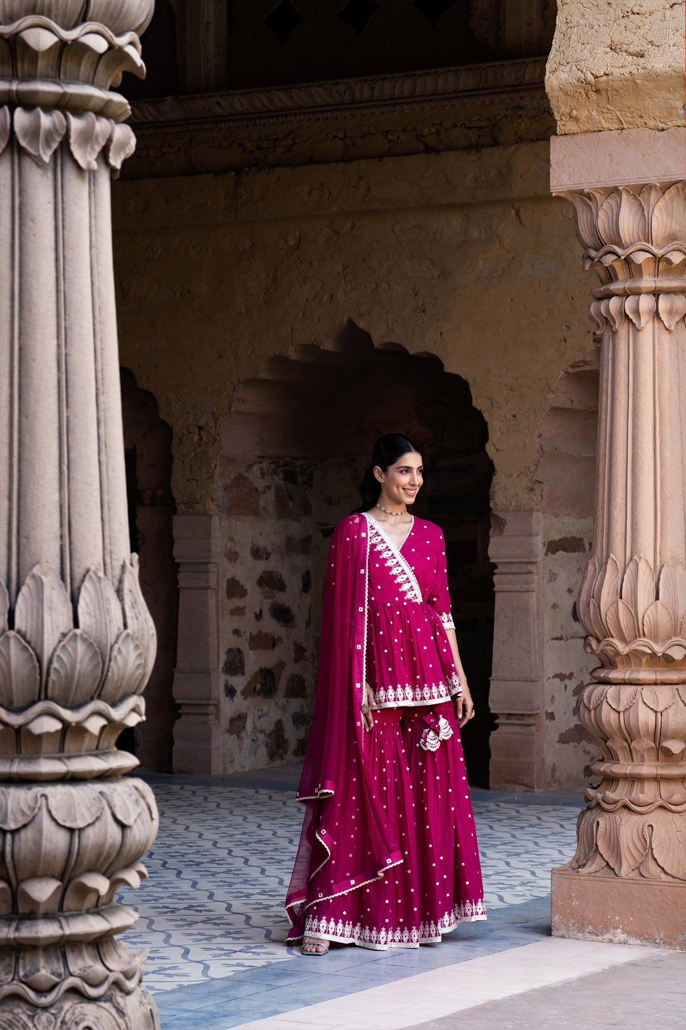Preevin Fuchsia Triangle Peplum Sharara indian designer wear online shopping melange singapore