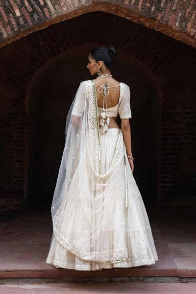 Preevin Gold And Off White Forest Lehenga With Embroidered Dupatta indian designer wear online shopping melange singapore 