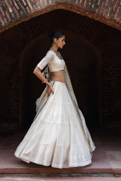 Preevin Gold And Off White Forest Lehenga With Embroidered Dupatta indian designer wear online shopping melange singapore 