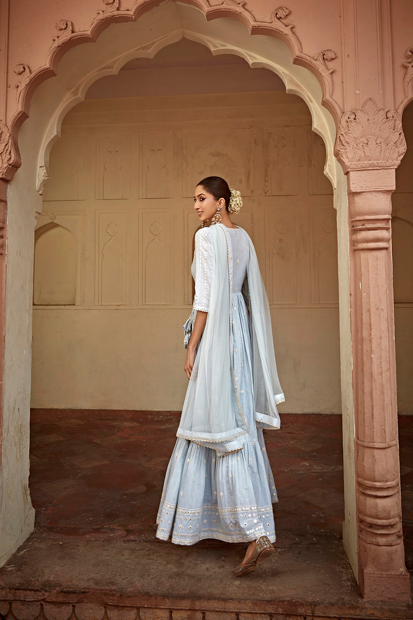 Preevin Ice Blue All Three Angrakha indian designer wear online shopping melange singapore
