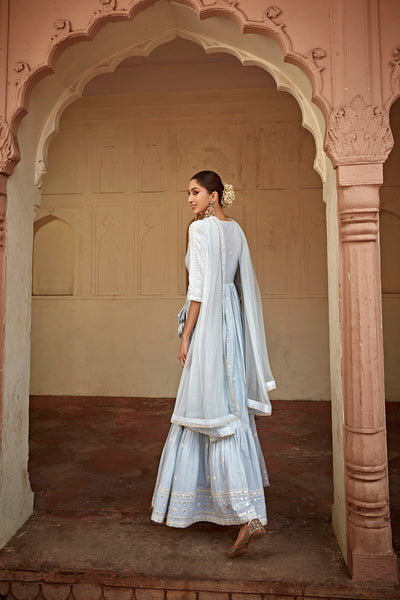 Preevin Ice Blue All Three Angrakha indian designer wear online shopping melange singapore