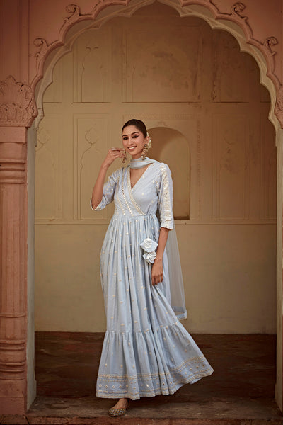 Preevin Ice Blue All Three Angrakha indian designer wear online shopping melange singapore