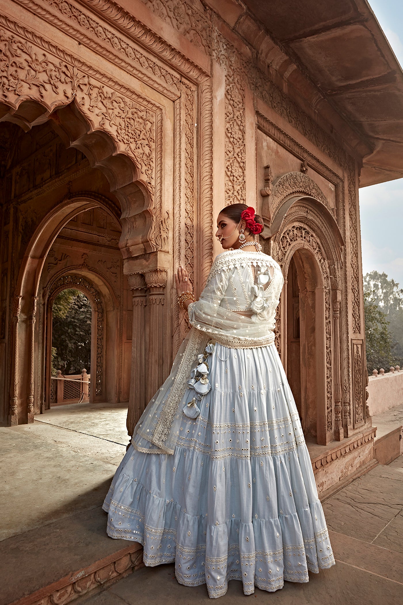 Preevin Ice Blue All Three Lehenga With Embroidered Dupatta indian designer wear online shopping melange singapore