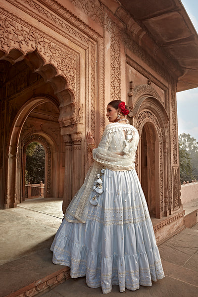 Preevin Ice Blue All Three Lehenga With Embroidered Dupatta indian designer wear online shopping melange singapore