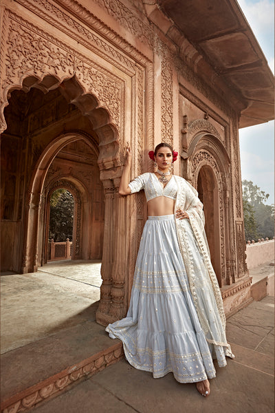 Preevin Ice Blue All Three Lehenga With Embroidered Dupatta indian designer wear online shopping melange singapore