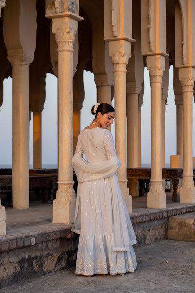 Preevin Ice Blue Diamond Angrakha indian designer wear online shopping melange singapore