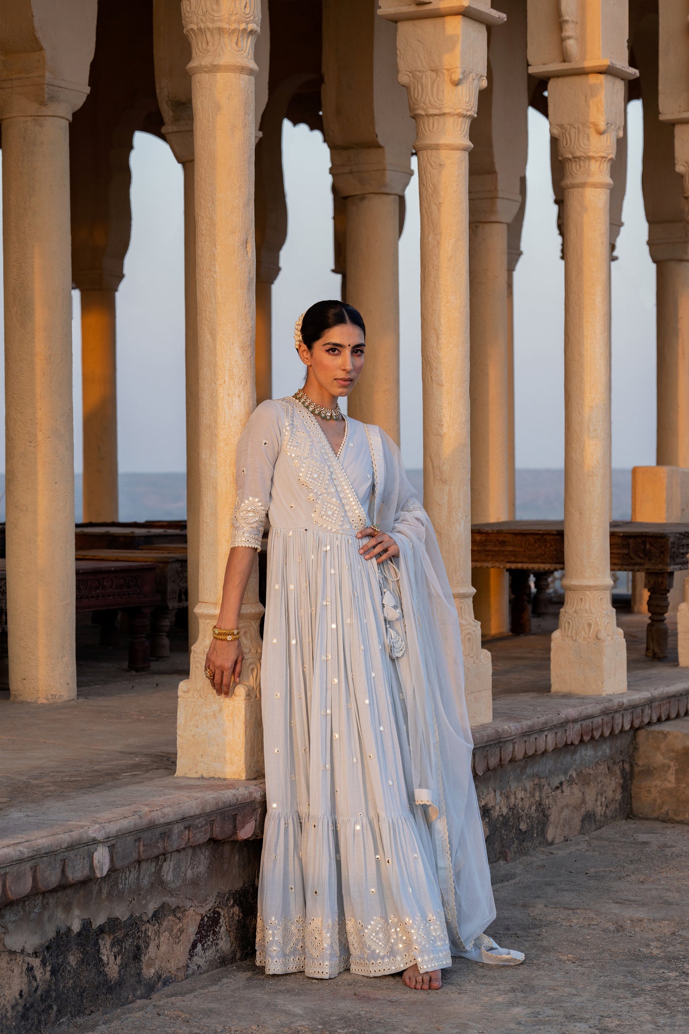 Preevin Ice Blue Diamond Angrakha indian designer wear online shopping melange singapore