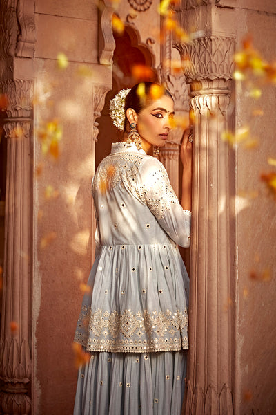 Preevin Ice Blue Diamond Jacket With Anarkali indian designer wear online shopping melange singapore