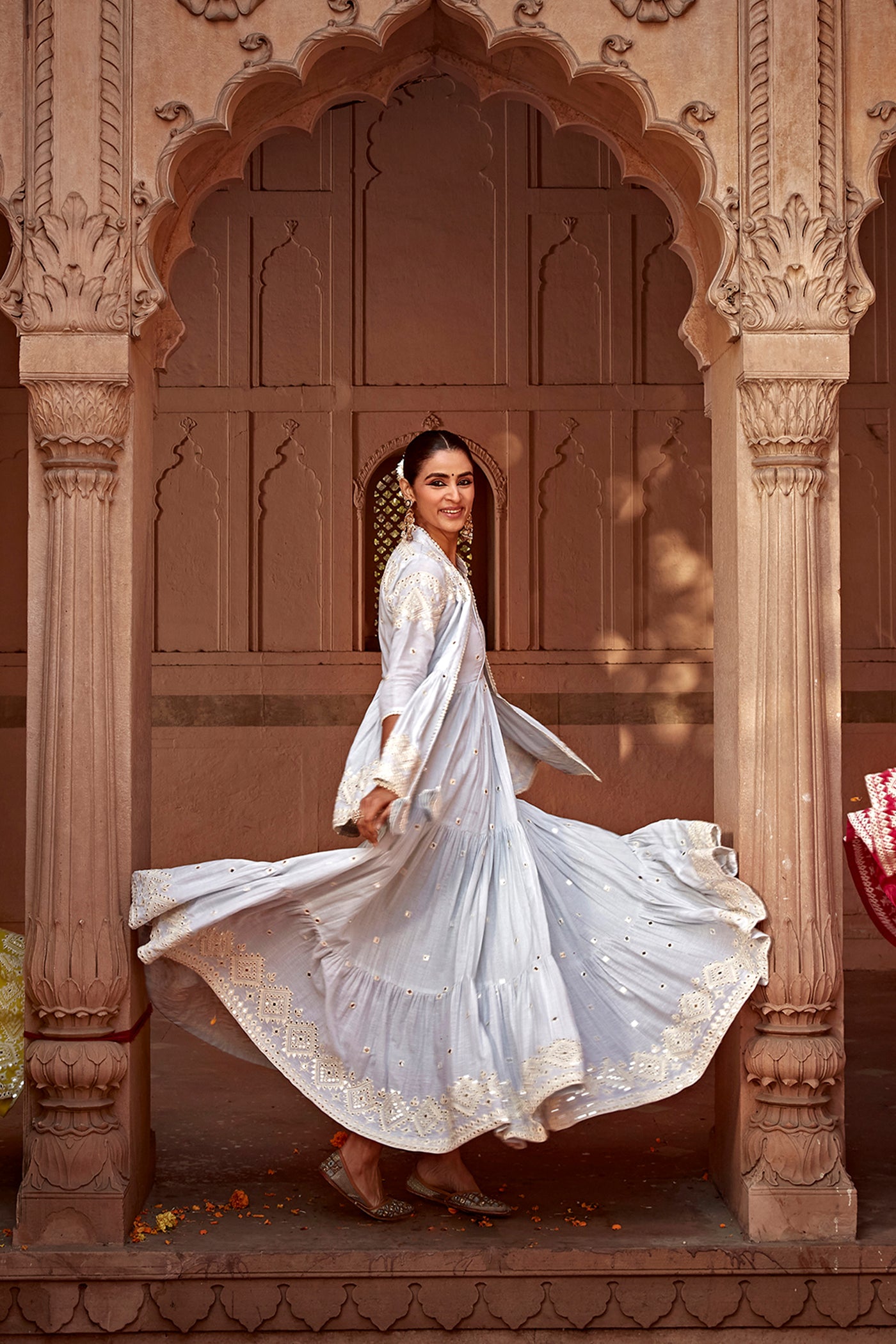 Preevin Ice Blue Diamond Jacket With Anarkali indian designer wear online shopping melange singapore