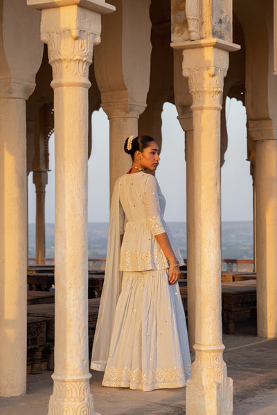 Preevin Ice Blue Diamond Peplum Sharara indian designer wear online shopping melange singapore
