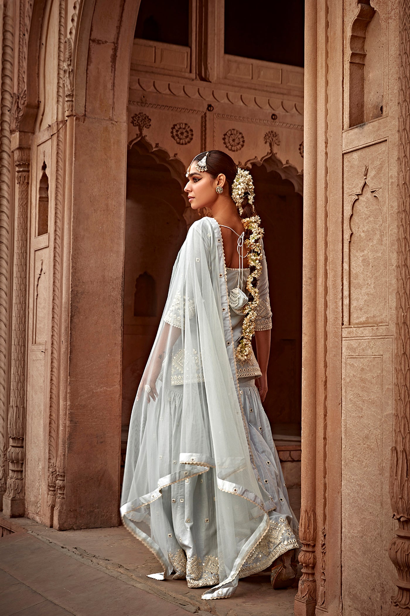 Preevin Ice Blue Diamond Straight Sharara indian designer wear online shopping melange singapore